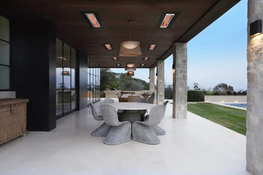 Example of the WD6024BL Infratech Electric Infrared Radiant Heaters Recessed / Flush Mounted with 18-2305SS Flush Mount Frame - BL
