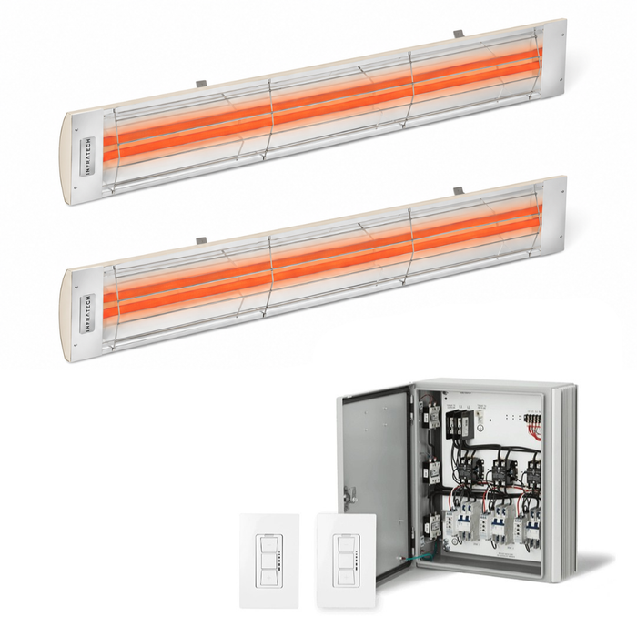 Infratech Combo Package - (1) 2-Relay 2-Zone Universal Control Panel with (2) CD Series Dual Element CD5224BI 5200W 240V Infrared Electric Patio Heaters in Biscuit Color