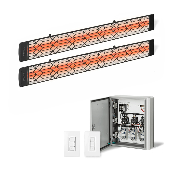 Infratech Combo Package - (1) 2-Relay 2-Zone Universal Control Panel with (2) CD Series Dual Element with Craftsman Motif CD5224BL2 5200W 240V Infrared Electric Patio Heaters in Black Color