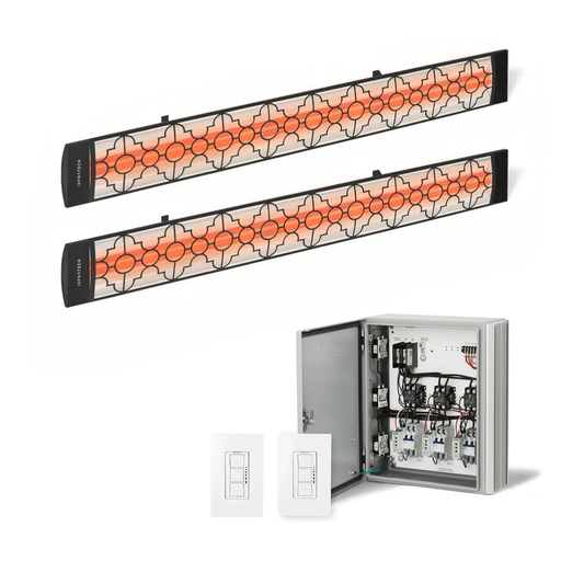 Infratech Combo Package - (1) 2-Relay 2-Zone Universal Control Panel with (2) CD Series Dual Element with Mediterranean Motif CD5224BL3 5200W 240V Infrared Electric Patio Heaters in Black Color