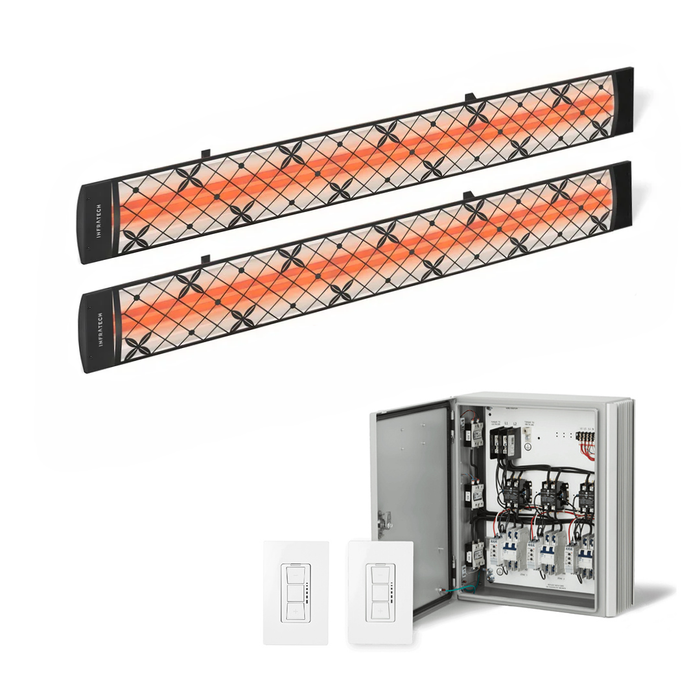 Infratech Combo Package - (1) 2-Relay 2-Zone Universal Control Panel with (2) CD Series Dual Element with Traditional Motif CD5224BL4 5200W 240V Infrared Electric Patio Heaters in Black Color