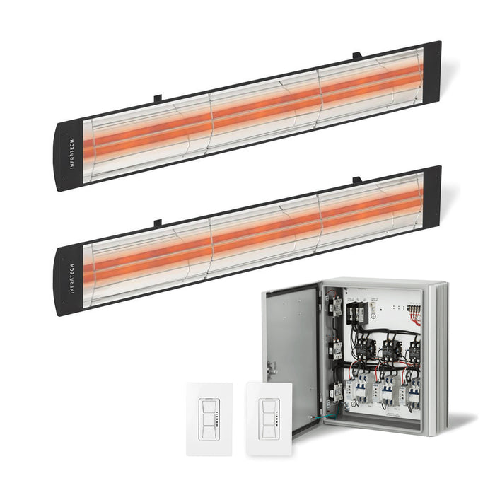 Infratech Combo Package - (1) 2-Relay 2-Zone Universal Control Panel with (2) CD Series Dual Element CD5224BL 5200W 240V Infrared Electric Patio Heaters in Black Color