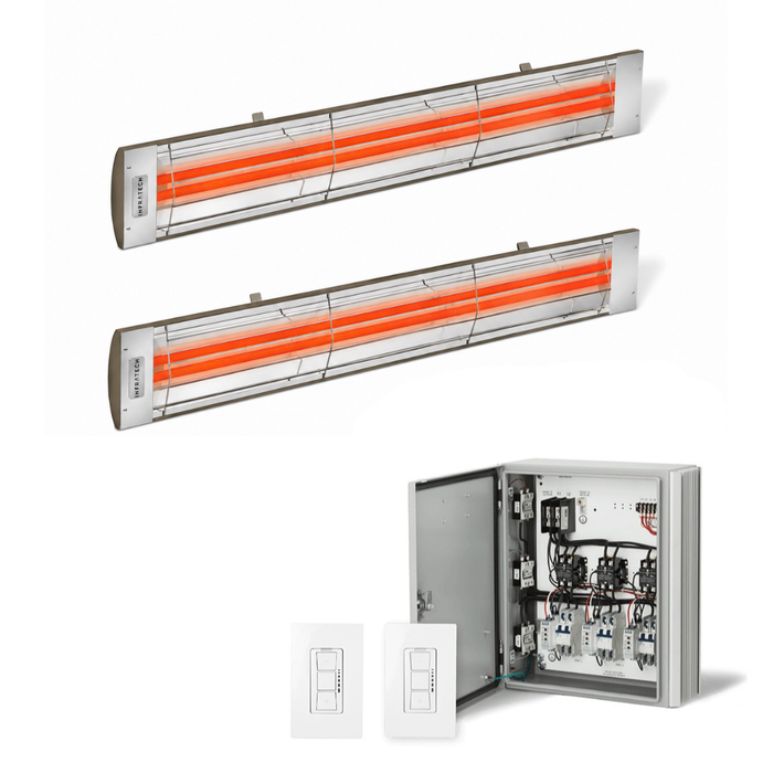 Infratech Combo Package - (1) 2-Relay 2-Zone Universal Control Panel with (2) CD Series Dual Element CD5224BR 5200W 240V Infrared Electric Patio Heaters in Bronze Color