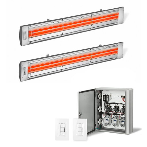 Infratech Combo Package - (1) 2-Relay 2-Zone Universal Control Panel with (2) CD Series Dual Element CD5224GR 5200W 240V Infrared Electric Patio Heaters in Grey Color