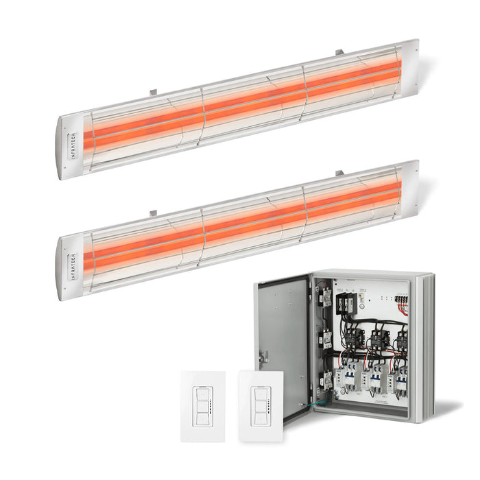 Infratech Combo Package - (1) 2-Relay 2-Zone Universal Control Panel with (2) CD Series Dual Element CD5224SS 5200W 240V Infrared Electric Patio Heaters in Stainless Steel Color