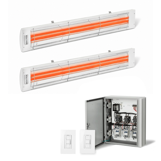 Infratech Combo Package - (1) 2-Relay 2-Zone Universal Control Panel with (2) CD Series Dual Element CD5224WH 5200W 240V Infrared Electric Patio Heaters in White Color