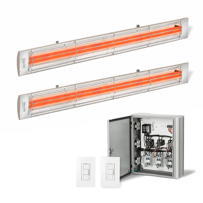 Infratech Combo Package - (1) 2-Relay 2-Zone Universal Control Panel with (2) CD Series Dual Element CD6024BE 6000W 240V Infrared Electric Patio Heaters in Beige Color