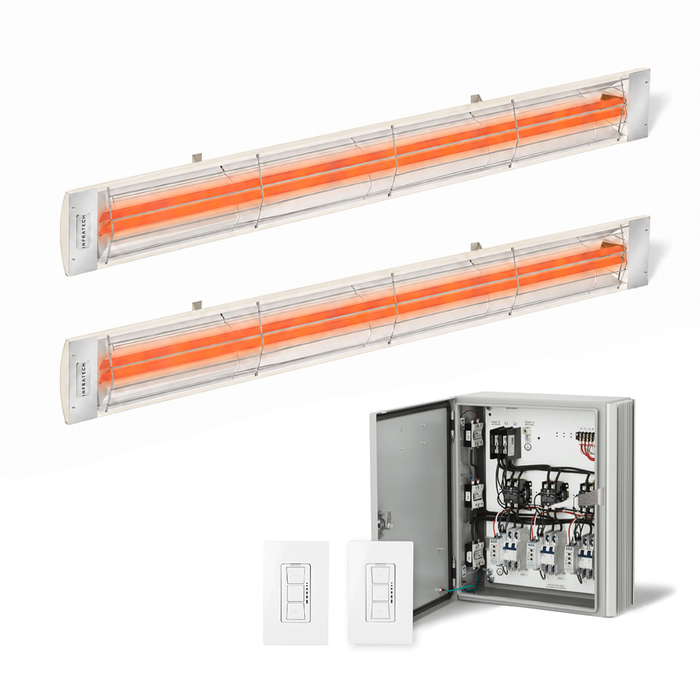 Infratech Combo Package - (1) 2-Relay 2-Zone Universal Control Panel with (2) CD Series Dual Element CD6024BI 6000W 240V Infrared Electric Patio Heaters in Biscuit Color
