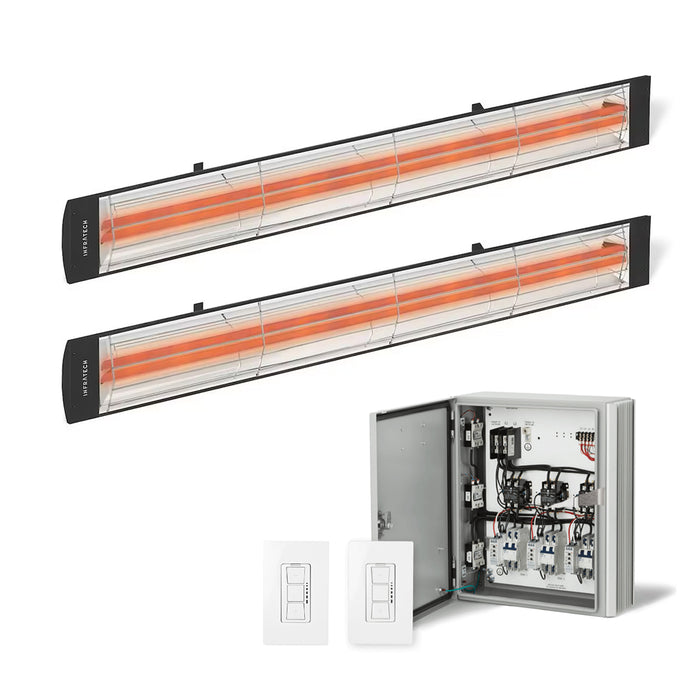 Infratech Combo Package - (1) 2-Relay 2-Zone Universal Control Panel with (2) CD Series Dual Element CD6024BL 6000W 240V Infrared Electric Patio Heaters in Black Color