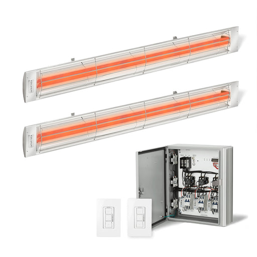 Infratech Combo Package - (1) 2-Relay 2-Zone Universal Control Panel with (2) CD Series Dual Element CD6024SS 6000W 240V Infrared Electric Patio Heaters in Stainless Steel Color