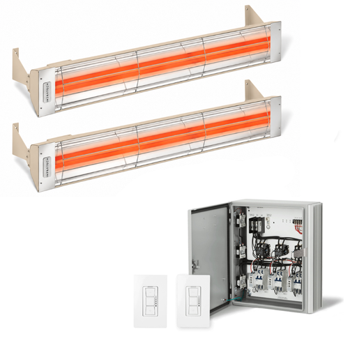 Infratech Combo Package - (1) 2-Relay 2-Zone Universal Control Panel with (2) WD Series Dual Element WD5224AL 5200W 240V Infrared Electric Patio Heaters in Almond Color