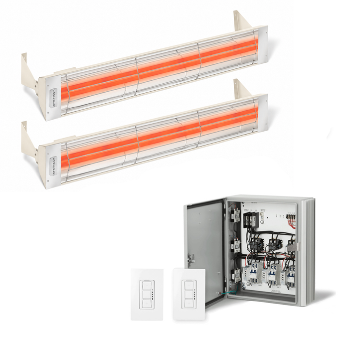 Infratech Combo Package - (1) 2-Relay 2-Zone Universal Control Panel with (2) WD Series Dual Element WD5224BI 5200W 240V Infrared Electric Patio Heaters in Biscuit Color