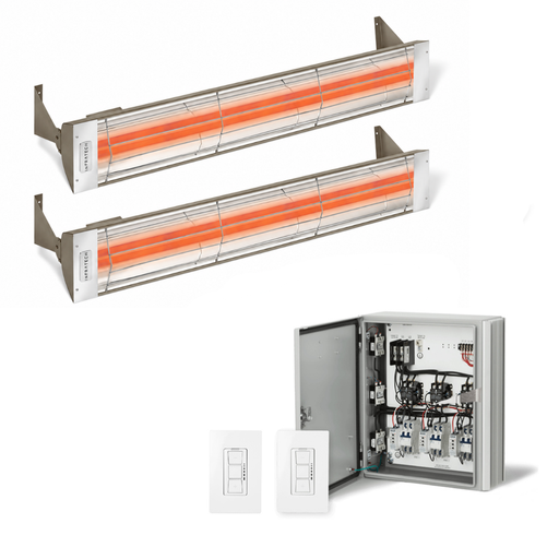 Infratech Combo Package - (1) 2-Relay 2-Zone Universal Control Panel with (2) WD Series Dual Element WD5224BR 5200W 240V Infrared Electric Patio Heaters in Bronze Color