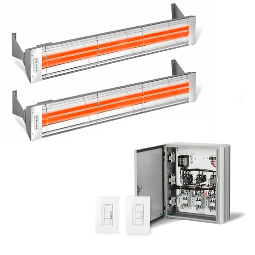 Infratech Combo Package - (1) 2-Relay 2-Zone Universal Control Panel with (2) WD Series Dual Element WD5224GR 5200W 240V Infrared Electric Patio Heaters in Grey Color