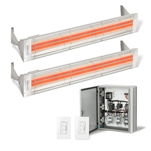 Infratech Combo Package - (1) 2-Relay 2-Zone Universal Control Panel with (2) WD Series Dual Element WD5224SS 5200W 240V Infrared Electric Patio Heaters in Stainless Steel Color