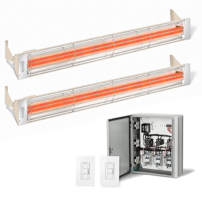 Infratech Combo Package - (1) 2-Relay 2-Zone Universal Control Panel with (2) WD Series Dual Element WD6024AL 6000W 240V Infrared Electric Patio Heaters in Almond Color