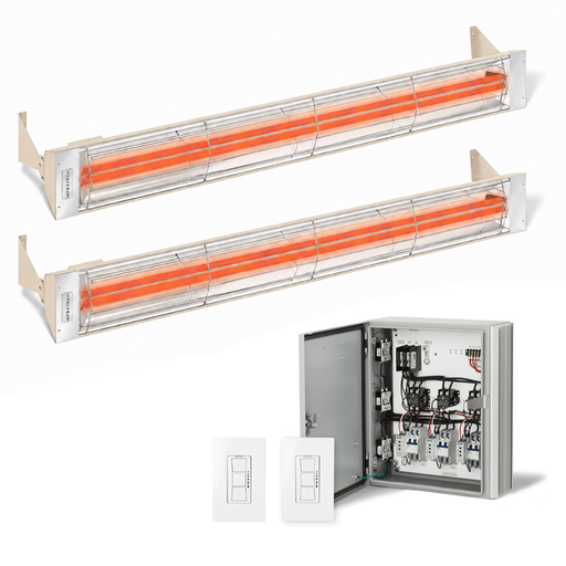 Infratech Combo Package - (1) 2-Relay 2-Zone Universal Control Panel with (2) WD Series Dual Element WD6024BE 6000W 240V Infrared Electric Patio Heaters in Beige Color