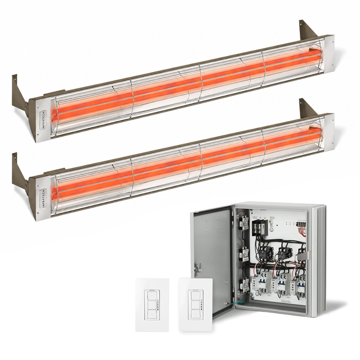 Infratech Combo Package - (1) 2-Relay 2-Zone Universal Control Panel with (2) WD Series Dual Element WD6024BR 6000W 240V Infrared Electric Patio Heaters in Bronze Color